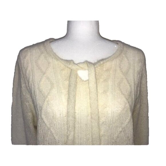 PRANA Shelby Poncho Sweater Womens Size Large Cream Ivory Cable Knit Tassle - Picture 2 of 6